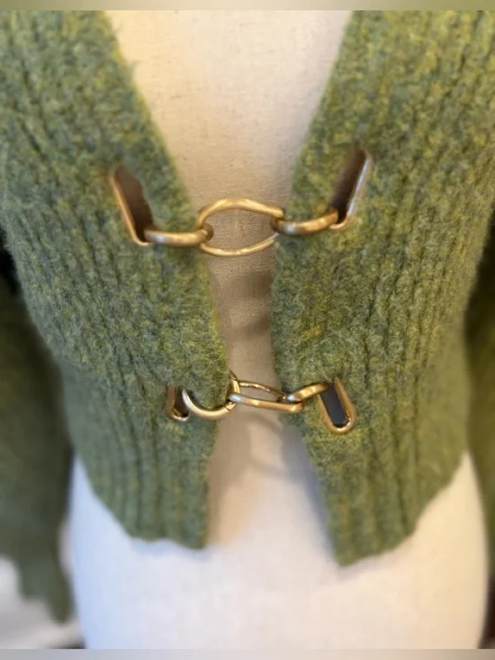 Cult Gaia Olive Green Hook-Front Ribbed Cardigan - Picture 6 of 10